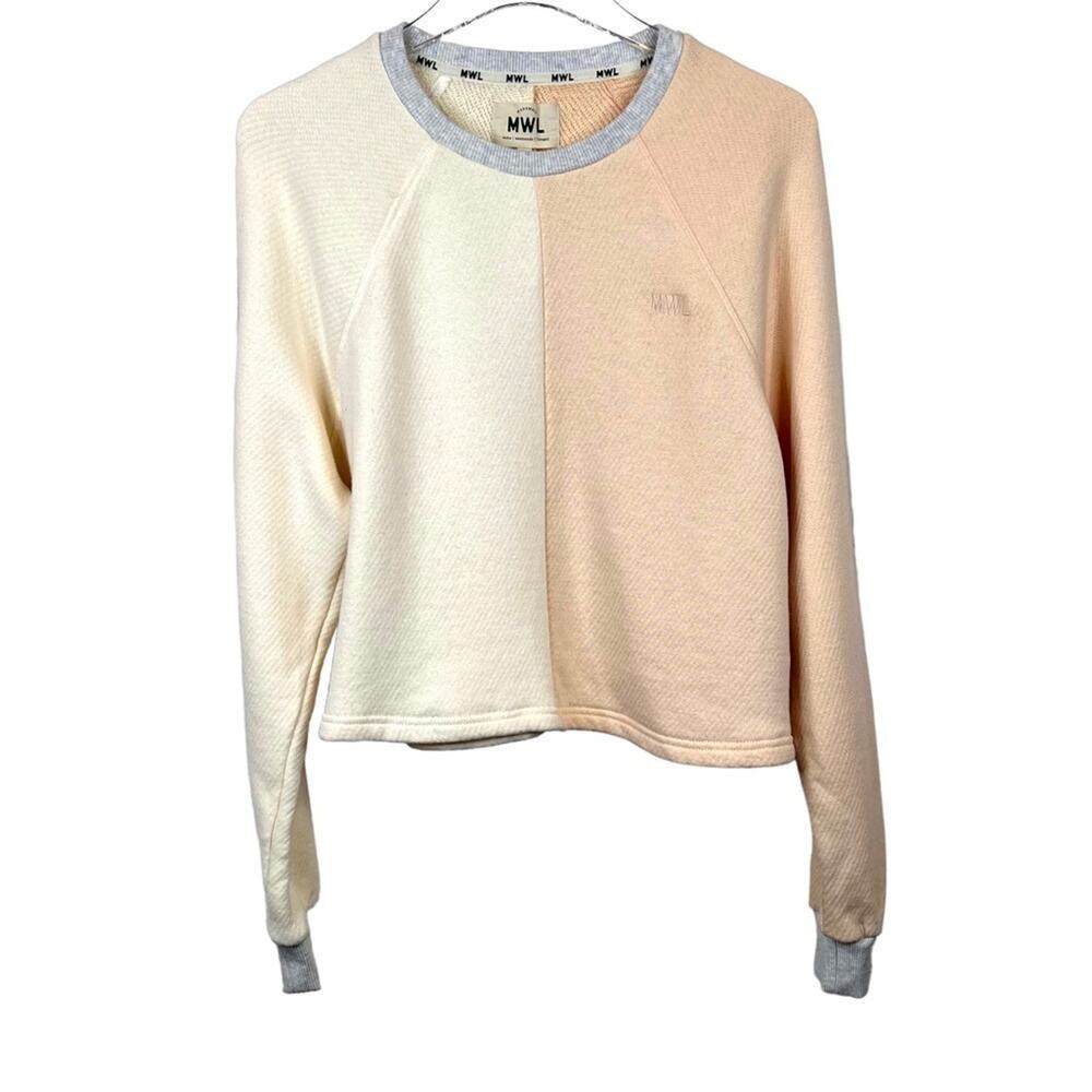 MADEWELL Sweatershirt the MLW Airterry Colorblock Crop in Peach and Cream Small - Picture 4 of 10